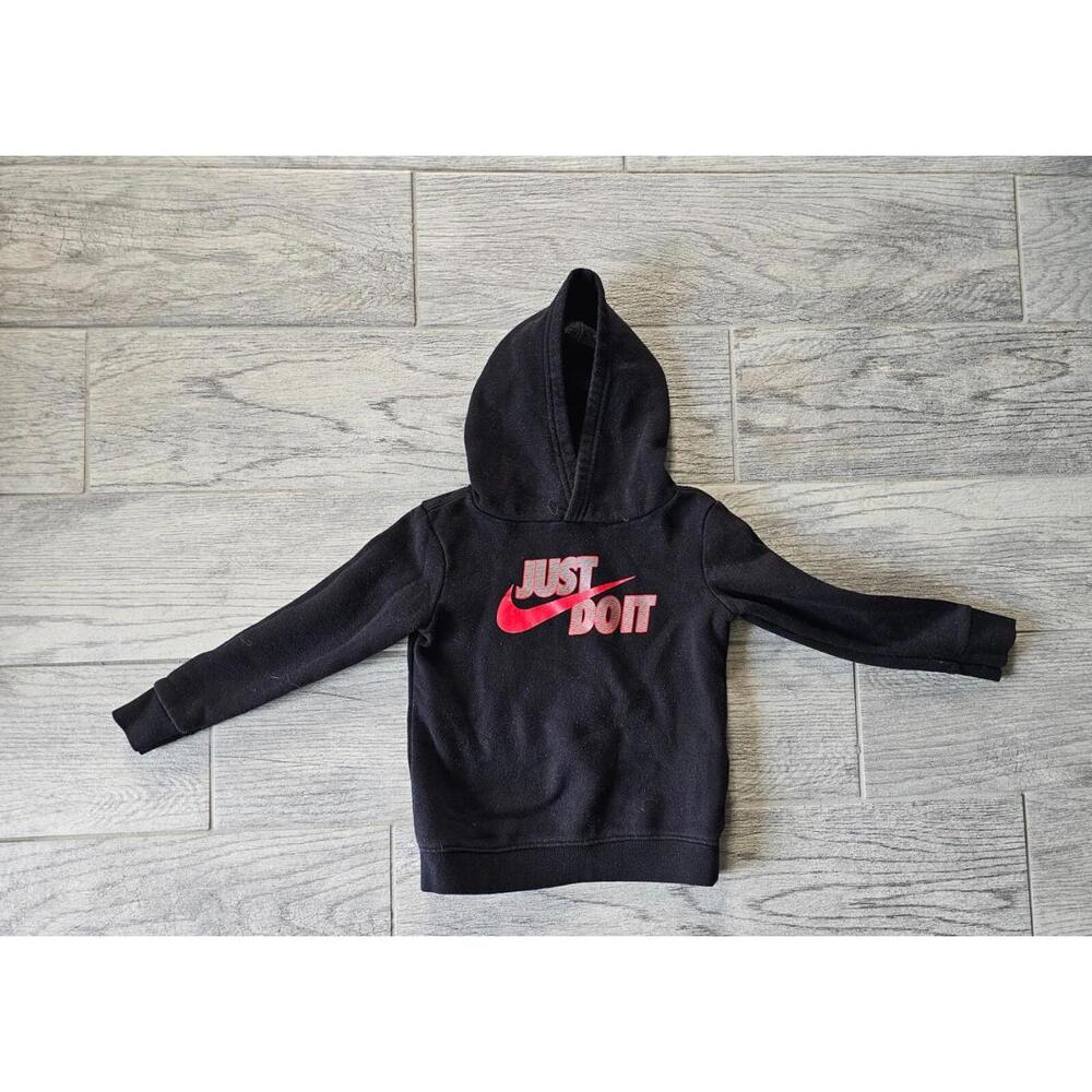Boys Nike Hooded Pullover Long Sleeve Sweater Size 3T Black Just Do It Logo